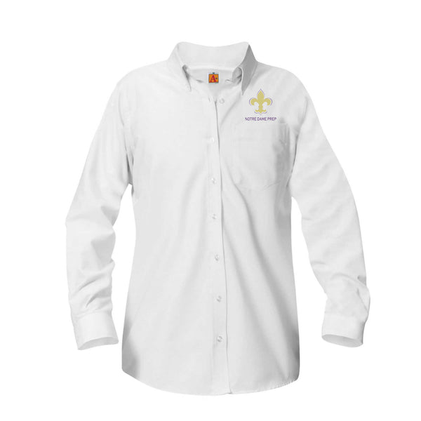 Notre Dame White Female Oxford Long Sleeve Blouse