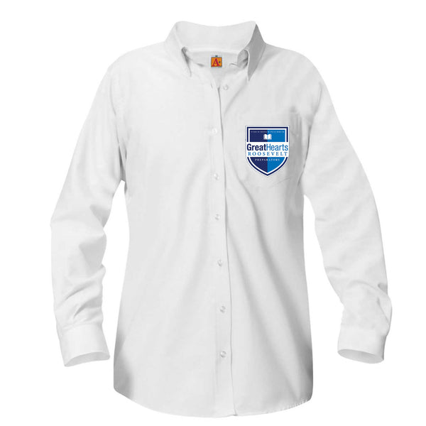 Roosevelt Prep Female Oxford Long Sleeve Blouse (9TH & 10TH GRADE ONLY) - Patch on the pocket