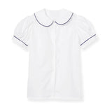 Short Sleeve Piped Peter Pan Blouse