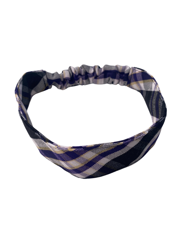 Plaid 2M Fabric Headband w/Elastic in Back